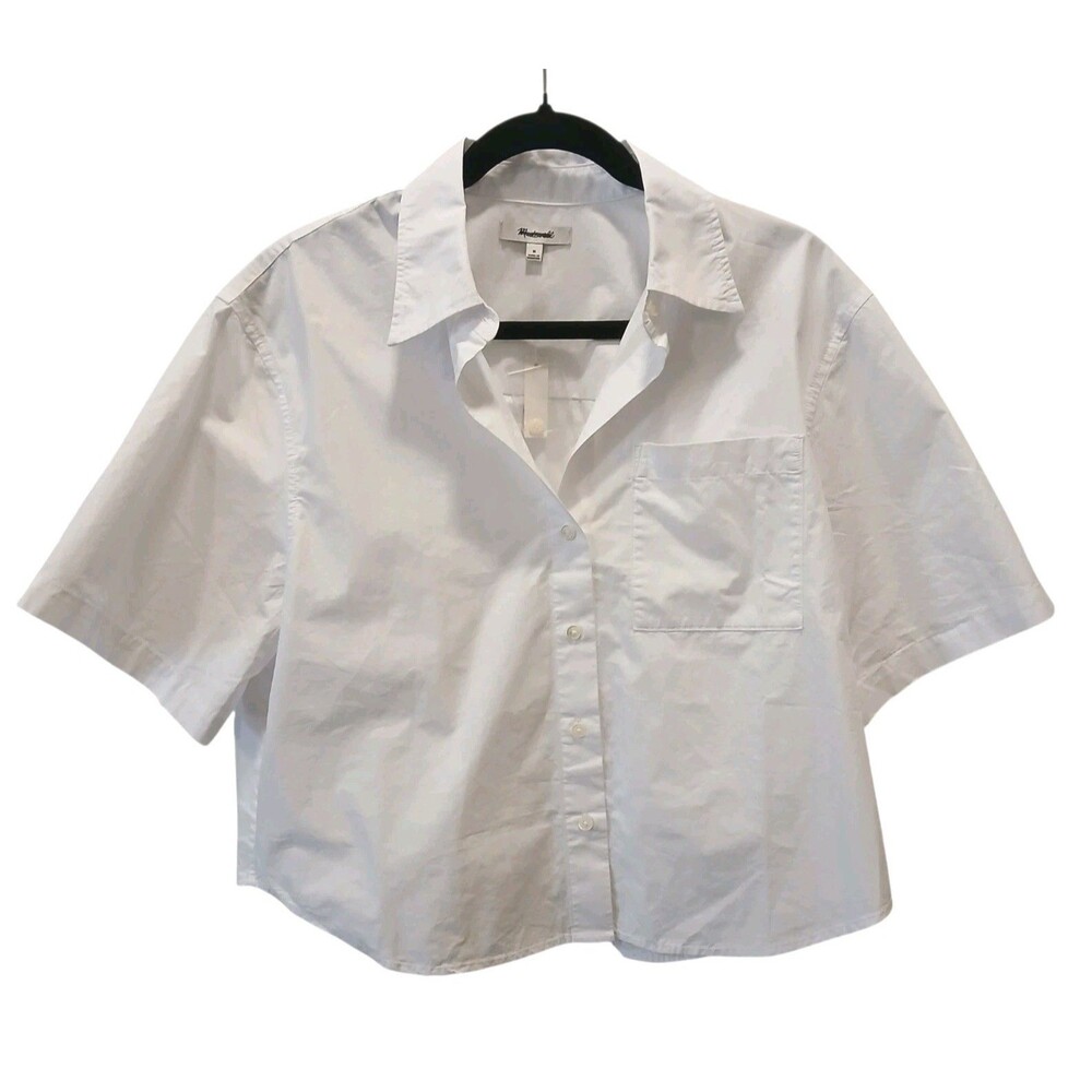 Madewell Women Medium White Straight Hem Top  Poplin Short Sleeve Cotton Relaxed - Picture 14 of 14